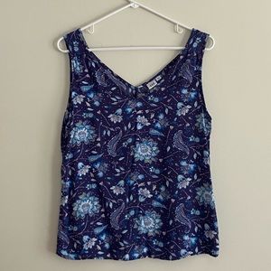 Size XS Gap Royal Blue Shirred V-Neck Floral Sleeveless Top